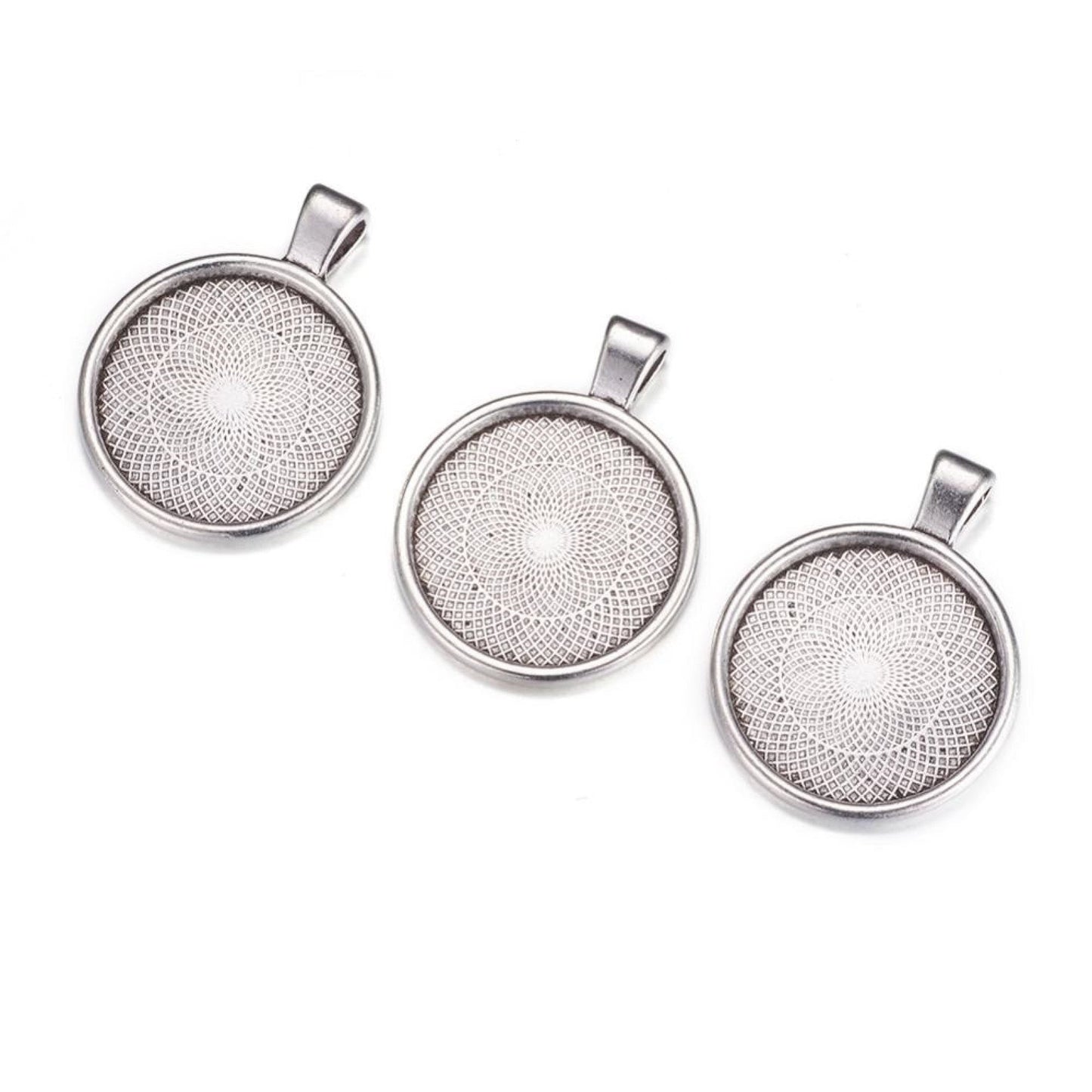 x1 Pendentif support cabochon 25 mm – Métal argenté vieilli