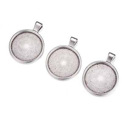 x1 Pendentif support cabochon 25 mm – Métal argenté vieilli