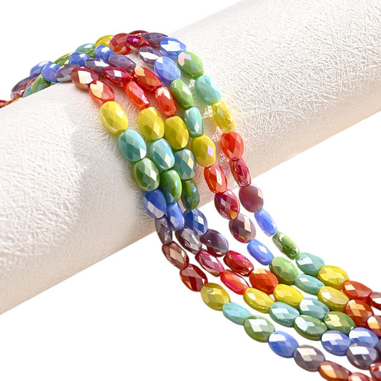 Fil de 28 Perles de Verre Ovales Nacrés – Couleurs Arc-en-ciel – 8x6 mm